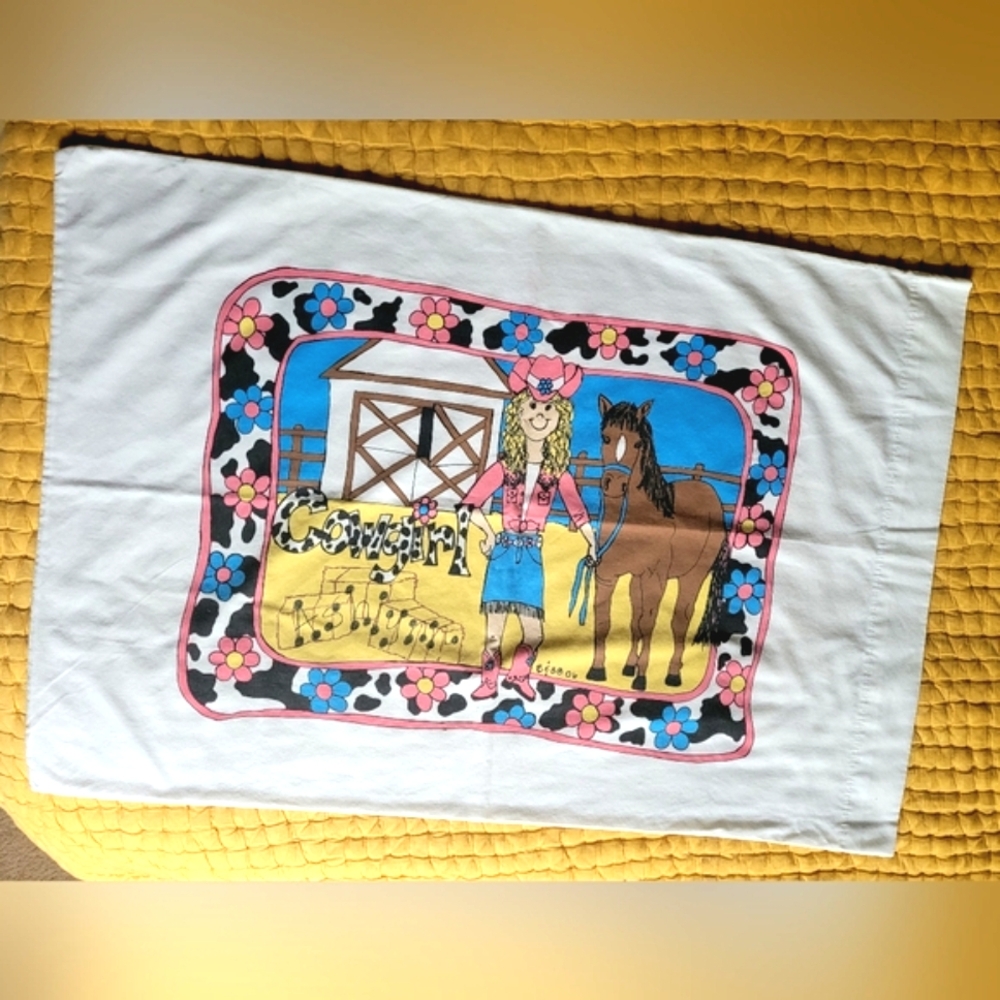 Vintage Rare Find Cowboy Girl pillowcase.